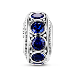 Bleu Royal Tinysand 925 perles européennes de zircon cubique légende bleu royal en argent sterling, rondelle, bleu royal, 12.1x6.64x12.04mm, Trou: 4.67mm