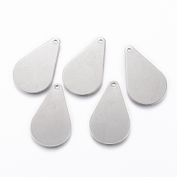 Stainless Steel Color 304 Stainless Steel Stamping Blank Tag Pendants, Teardrop, Stainless Steel Color, 26x16x0.8mm, Hole: 1mm