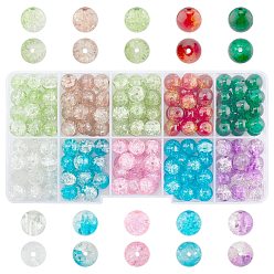Mixed Color Round Transparent Crackle Glass Beads, Mixed Color, 8mm, Hole: 1.3~1.6mm, about 200~205pcs/box