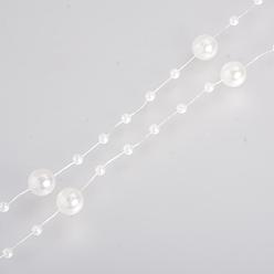 Creamy White Acrylic Imitation Pearl Beaded Trim Garland Strand, Great for Door Curtain, Wedding Decoration DIY Material, Creamy White, 3mm & 8mm, about 60m/roll