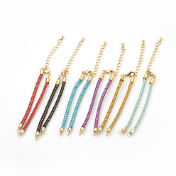 Mixed Color Adjustable Nylon Cord Bracelet Making, with Brass Findings, Long-Lasting Plated, Real 24K Gold Plated, Mixed Color, 6-7/8 inch(17.5cm), 2~3mm, Hole: 1.5mm