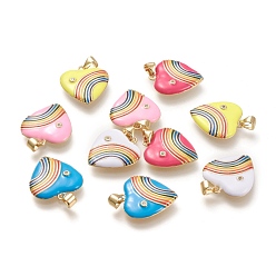 Mixed Color Brass Micro Pave Cubic Zirconia Pendants, with Enamel, Real 18K Gold Plated, Heart & Rainbow, Mixed Color, 21x18.5x3.5mm, Hole: 3.5x5mm