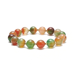 Coloré Bracelet extensible perlé rond en agate de paon naturel teint, bijoux en pierres précieuses pour femmes, colorées, diamètre intérieur: 1-7/8 pouce (4.8 cm)