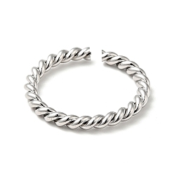 Stainless Steel Color 201 Stainless Steel Twist Rope Shape Open Cuff Ring for Women, Stainless Steel Color, 3mm, Inner Diameter: 17~18mm