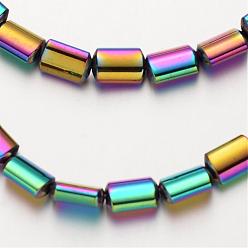 Plaqué Multicolore Galvanoplastie non-magnétiques brins de perles d'hématite synthétique, rectangle, multi-couleur plaquée, 6x4x3mm, Trou: 1mm, Environ 67 pcs/chapelet, 15.7 pouce