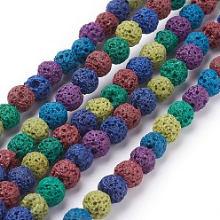Mixed Color Natural Lava Rock Beads Strands, Dyed, Round, Colorful, 6mm, Hole: 1mm