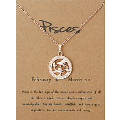 Pisces Alloy Constellation Pendant Necklaces, Golden, Pisces, 17.13 inch(43.5cm)