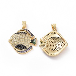 Clear Brass Micro Pave Clear Cubic Zirconia Pendants, Fish, Clear, 25x23x4mm, Hole: 3.5x5mm