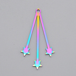 Rainbow Color Ion Plating(IP) 201 Stainless Steel Pendants, Laser Cut, Star, Rainbow Color, 40x22x1mm, Hole: 2mm