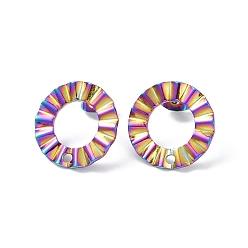 Rainbow Color Placage ionique (ip) 304 recherche de boucles d'oreilles en acier inoxydable, anneau, couleur arc en ciel, 18mm, Trou: 1.6mm, pin: 0.8 mm