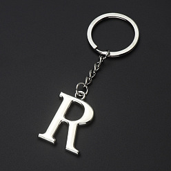 Letter R Platinum Plated Alloy Pendant Keychains, with Key Ring, Letter, Letter.R, 3.5x2.5cm