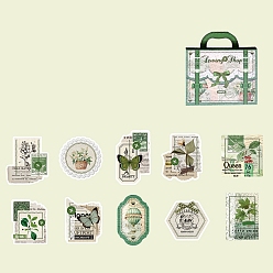 Зеленый 30шт 10 стили старинные цветочные бумажные декоративные наклейки, самоклеящиеся наклейки, для diy scrapbooking, зелёные, упаковка: 65x65x10мм, 3 шт / стиль