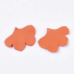 Coral Spray Painted Acrylic Pendants, Rubberized Style, Ginkgo Leaf, Coral, 33x45x2mm, Hole: 1.4mm