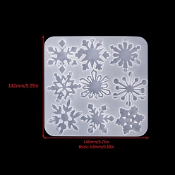 Copo de nieve Moldes colgantes de silicona diy de grado alimenticio, fabricación de la decoración, moldes de resina, para resina uv, fabricación de joyas de resina epoxi, blanco, copo de nieve, 146x139x4.8 mm