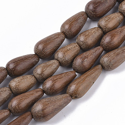 Sienna Undyed & Natural Pear Wood Beads Strands, Waxed, Teardrop, Sienna, 14.5~26x8.5~11.5mm, Hole: 1.6mm, about 28pcs/strand, 16.54 inch