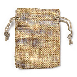 Peru Polyester Imitation Burlap Packing Pouches Drawstring Bags, for Christmas, Wedding Party and DIY Craft Packing, Peru, 12x9cm