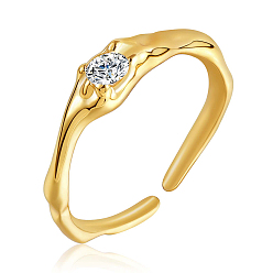 Золотой 925 открытое кольцо-манжета из стерлингового серебра, простое тонкое кольцо из прозрачного кубического циркония для женщин, золотые, размер США 5 1/4 (15.9 мм)