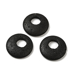 Lava Rock Natural Lava Rock Pendants, Donut/Pi Disc Charms, 32~33x4.5~5.5mm