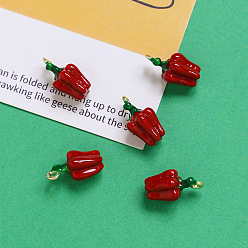 Rouge Foncé Pendentifs en émail , or, charme de poivron, rouge foncé, 18x10mm