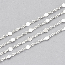 Серебро Латунные цепные цепи, кабельные цепи, с катушкой, пайки, с плоской круглой связью, серебряные, 1.5x1x0.3 мм, около 32.8 футов (10 м) / рулон