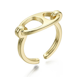 Настоящее золото 16K Латунь манжеты кольца, открытые кольца, без никеля , овальные, реальный 16 k позолоченный, внутренний диаметр: 18 мм