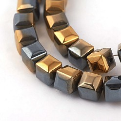 Golden Plated Electroplated Non-magnetic Synthetic Hematite Beads Strands, Faceted, Half Plated, Square, Golden Plated, 6x6x6mm, Hole: 0.8mm, about 71pcs/strand, 16.14 inch(41cm)