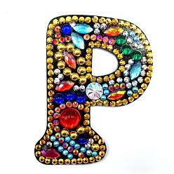 Letter P Kits de peinture de diamant de porte-clés de porte-clés de lettre initiale colorée de bricolage, y compris le panneau acrylique, chaîne de perles, fermoirs, strass de résine, stylo, plateau & colle argile, letter.p, 60x50mm