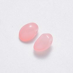 Pink Spray Painted Imitation Jade Glass Charms, Oval, Pink, 8.5x6x4.5mm, Hole: 1mm