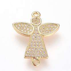 Golden Long-Lasting Plated Brass Micro Pave Cubic Zirconia Links, Angel, Golden, 23.5x19x2mm, Hole: 1.4mm