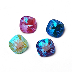 Mixed Color Glass Rhinestone Cabochons, Mocha Fluorescent Style, Pointed Back, Faceted, Square, Mixed Color, 18x18x8mm