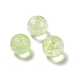 Jaune Vert Placage uv perles acryliques irisées arc-en-ciel transparentes, ronde, jaune vert, 15.5x15mm, Trou: 2mm