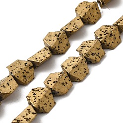 Golden Plated Electroplated Natural Lava Rock Beads Strands, Hexagon, Golden Plated, 8.5~9x8.5x4~4.5mm, Hole: 1mm, about 45pcs/strand, 15.35''~15.75''(39~40cm)