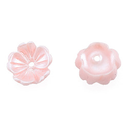 Pink Tapas de cuentas de perlas de imitación de resina, 5-pétalo, flor, rosa, 7.5x8x2.5 mm, agujero: 1 mm