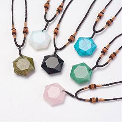 Mixed Stone Natural & Synthetic Mixed Stone Pendant Necklaces, with Nylon Cord, 10.6 inch~13.7 inch(27cm~35cm)