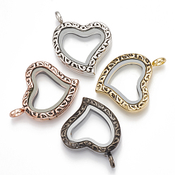 Mixed Color Alloy Magnetic Locket Pendants, with Glass, Heart, Mixed Color, 34x29x8mm, Hole: 5mm, Inner Measure: 16x20mm