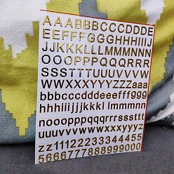 Golden Alphabet Letter A~Z & Number Metal Stickers, Golden, 7mm, Letter and Number: 0.3~0.9mm