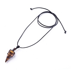 Tiger Eye Natural Tiger Eye Pendants Necklaces, with Waxed Cord and Nylon Cord, Cone, 31.18 inch~33 inch(79.2~84cm), 1.5~2mm