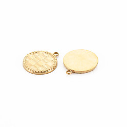 Real 14K Gold Plated Ion Plating(IP) 304 Stainless Steel Pendants, Flat Round, Real 14K Gold Plated, 13x11.5x1mm, Hole: 1.2mm