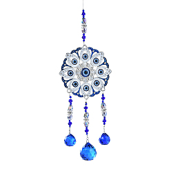 Flower Glass Suncatchers, Wind Chimes, Alloy Pendant Decorations with Resin Evil Eye, Flower, 320mm
