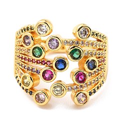 Разноцветный Латунные микро проложить пальцев кольца кубического циркония, широкая полоса кольца, долговечный, реальный 18 k позолоченный, красочный, размер США 6 (16.5 мм)