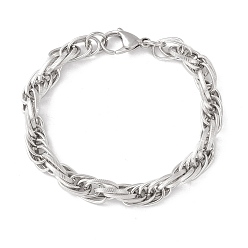 Stainless Steel Color 304 Stainless Steel Oval Link Rope Chains Bracelet for Men Women, Stainless Steel Color, 8-5/8 inch(22cm)