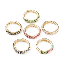 Mixed Color Adjustable Brass Micro Pave Cubic Zirconia Cuff Rings, Open Rings, Long-Lasting Plated, Golden, Mixed Color, Size 5, 16mm