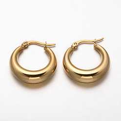 Golden Ring 304 Stainless Steel Hoop Earrings, Hypoallergenic Earrings, Golden, 24x23x7mm, Pin: 1x0.5mm
