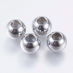 Stainless Steel Color 304 Stainless Steel Beads, Round, with Rubber, Slider Stopper Beads, Stainless Steel Color, 8x6mm, Hole: 3.5mm, Rubber Hole: 2.5mm