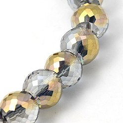 Dark Goldenrod Electorplated Glass Beads, Rainbow Plated, Faceted, Round, Dark Goldenrod, 11x8mm, Hole: 1mm