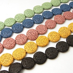 Couleur Mélangete Brins de perles de pierre de lave naturelle, teint, plat rond, couleur mixte, 21x6mm, Trou: 1mm