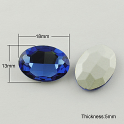 Azul Royal Accesorios de vidrio, espalda plateada, facetados, oval, azul real, 13x18x5 mm