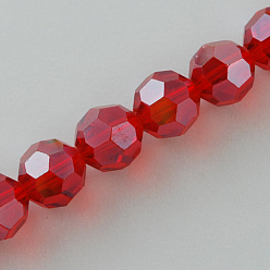 Rouge Perles en verre electroplate, perle plaquée lustre, à facettes (32 facettes), ronde, rouge, 6x5mm