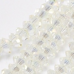 Clear Electroplate Glass Beads Strands, Full Pearl Luster Plated, Faceted, Bicone, Clear, 6x4mm, Hole: 1mm