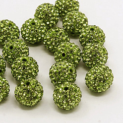 Olive Drab Grade A  Rhinestone Beads, Pave Disco Ball Beads, Resin and China Clay, Round, Olive Drab, PP9(1.5.~1.6mm), 8mm, Hole: 1mm